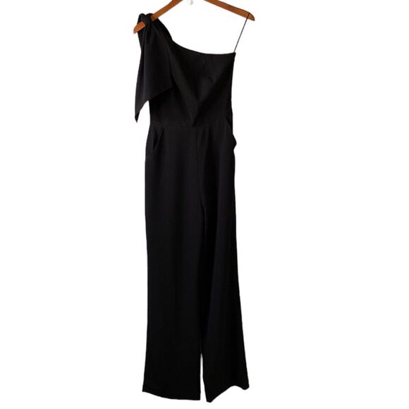 Dress the Population Tiffany One-Shoulder Bow Jumpsuit Sleeveless Stretchy New - Picture 4 of 16